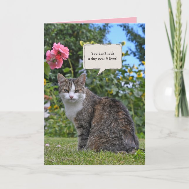 Tischkatze zum Geburtstag im Garten Karte (Vorderseite)