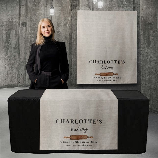 Tischläufer Banner für Pop-Up-Shops im Leinenlook  Wandteppich (Pop Up Shop Table Runner Banner Bakery Linen Tapestry)