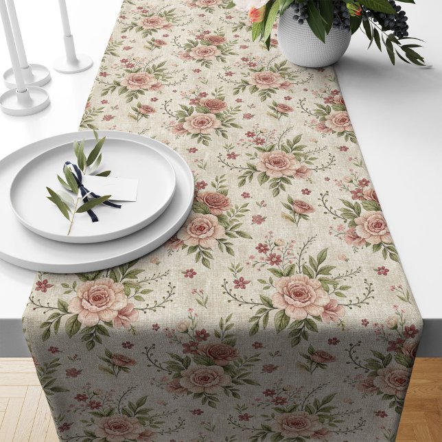 Tischläufer für Blumenmuster für Hütte-Dekoration (Floral Shabby Chic Table Runner for Cottage Decor)