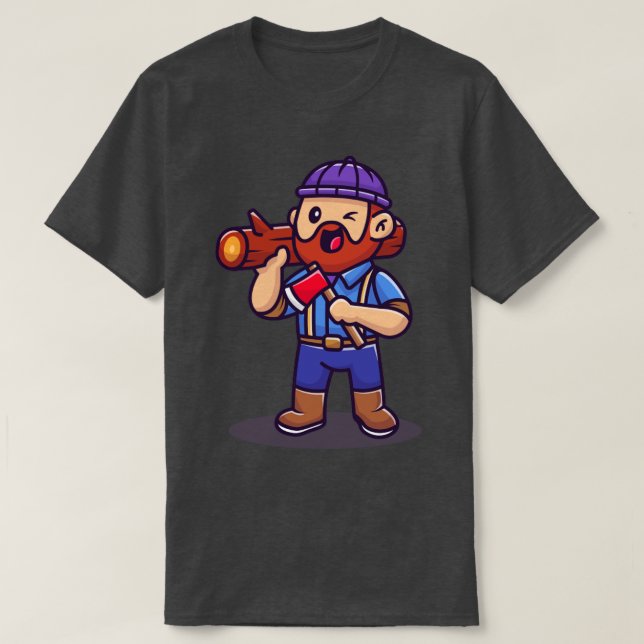 Tischler mit AX- und Holz-Cartoon T-Shirt (Design vorne)