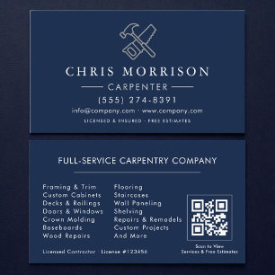 Tischler Navy Blau Silber QR-Code Visitenkarte