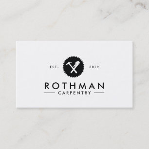 Tischlerhammer , Rohrschlüssel, Rundsäge-Logo Visitenkarte