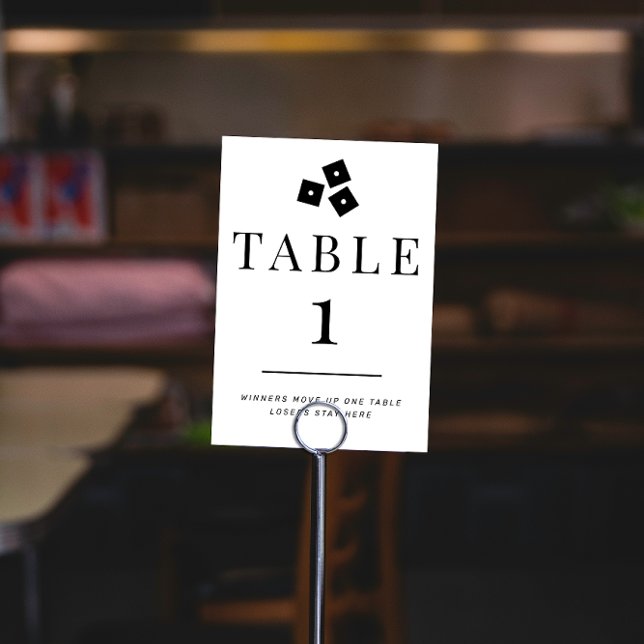 TISCHNUMMER 1 (Bunco dice game Table 1 two-sided table sign with directions in black and white)