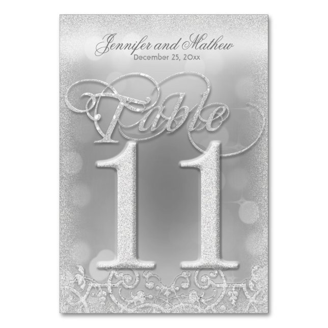 Tischnummer 11 Elegante Silver Imitate Glitzer (Vorderseite)