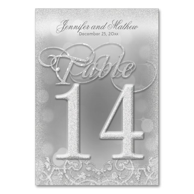 Tischnummer 14 Elegante Silver Imitate Glitzer (Vorderseite)