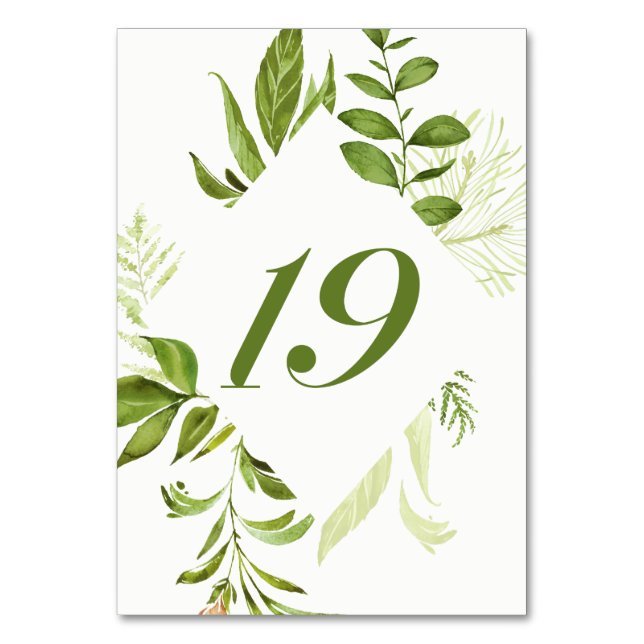 Tischnummer 19: Watercolor Wild Green Foliage (Rückseite)