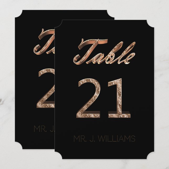 Tischnummer 21 Black Gold Elegant Escort Card (Vorne/Hinten)
