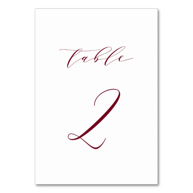 Tischnummer 2 im minimalistischen roten Skript-Sti (Vorderseite)