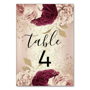 Tischnummer 4 Florals Rose Gold Marsala Burgund