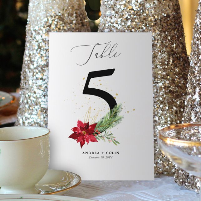 Tischnummer 5 Feriengrün + Goldene Wasserfarbe (Botanical Christmas Wedding / Event Table Number | No. 5 (For all numbers, see Collection below) )