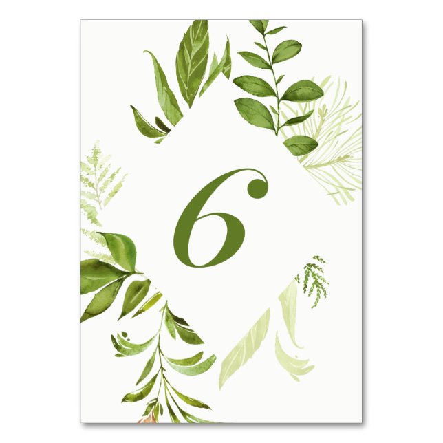 Tischnummer 6: Aquarell Wild grün Foliage (Vorderseite)