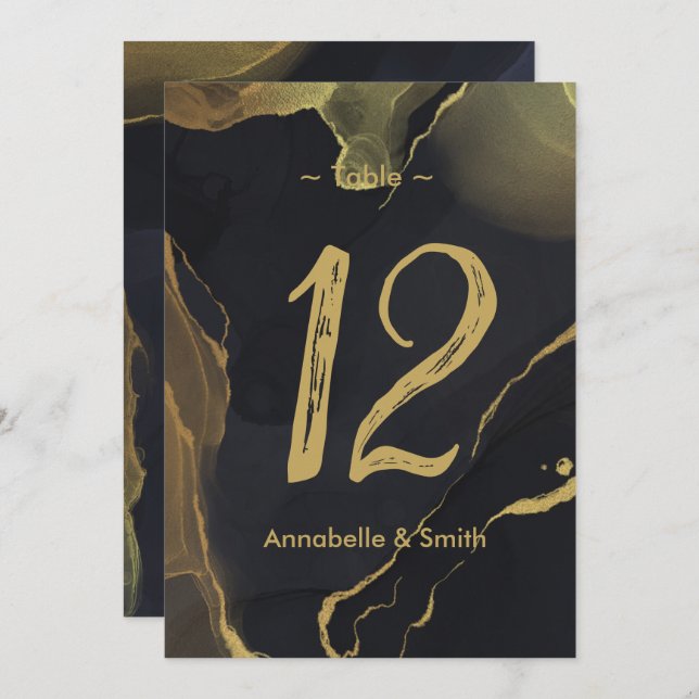 Tischnummer aus schwarzem und goldenem Marmor (Vorne/Hinten)
