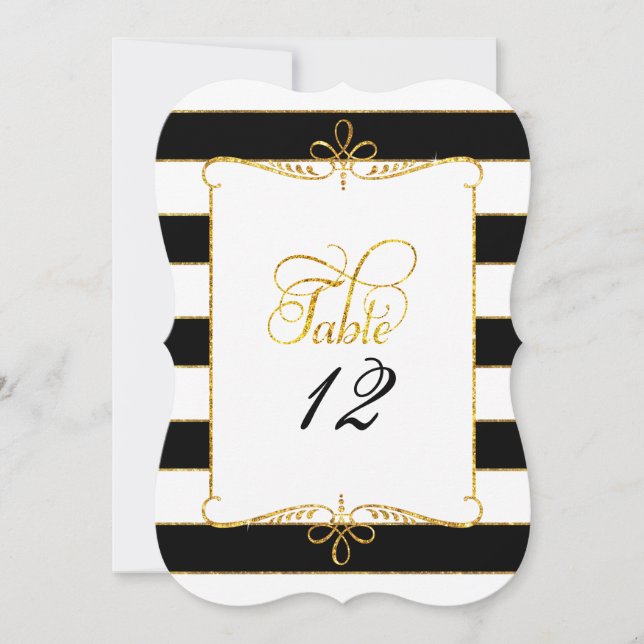 Tischnummer Black n White Script Gold Glitzer (Vorderseite)