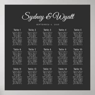 Tischnummer Black Wedding Chart Poster