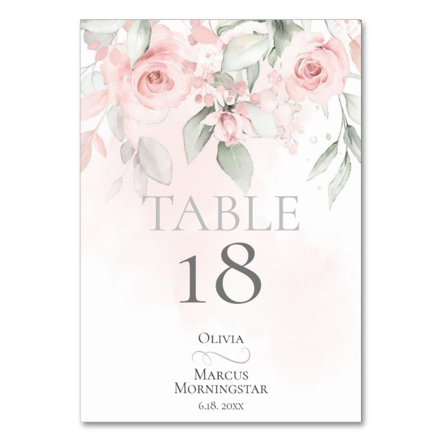 TISCHNUMMER | Blassrosa Cottage-Rosen (Vorderseite)