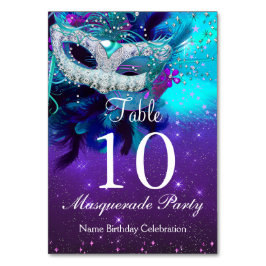 Tischnummer Card Aquamarine Lila Federmaske
