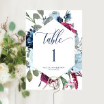 Tischnummer Card Berry, Blue und Burgund<br><div class="desc">Elegante Tischnummer mit wunderschönem Blumenstrauß in Aquarellfarben und modernen handschriftlichen Kalligrafiedetails. Blüte in einer schönen Mischung aus Beeren,  Bordeaux,  lila,  staubblauen und marinösen Farben. Teil unserer Kollektion "Berry,  Blue and Burgundy Floral".</div>