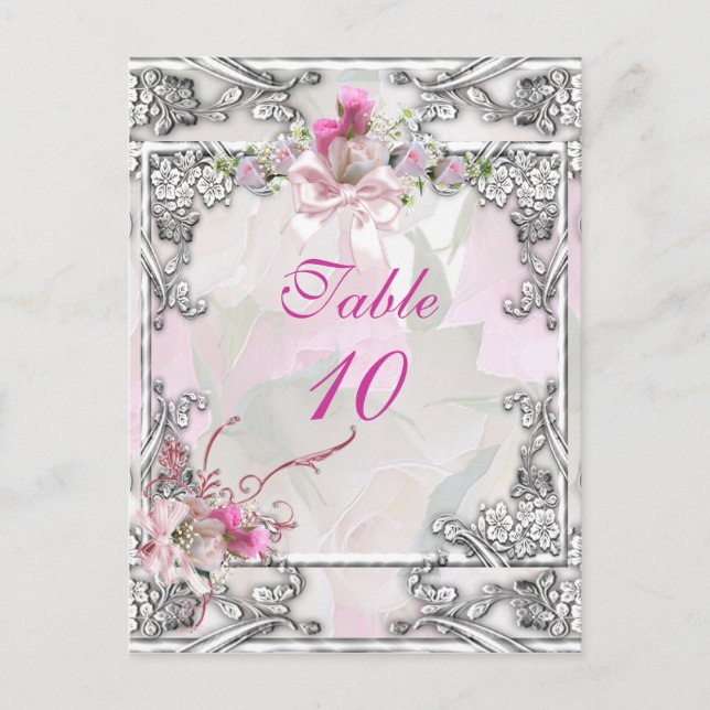 Tischnummer Card Elegante Hochzeitrosa Rose (Vorderseite)