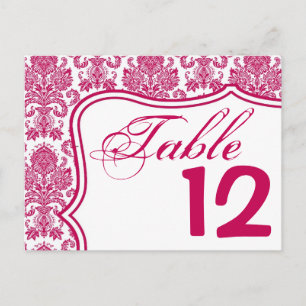 Tischnummer Card Fusia White Damask Lace Print Pa