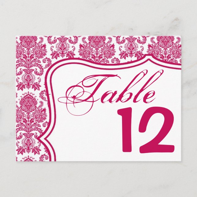 Tischnummer Card Fusia White Damask Lace Print Pa (Vorderseite)