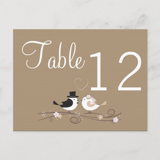 Tischnummer Card Hochzeit Birds Bride Groom Liebe (Vorderseite)