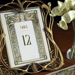 Tischnummer Card Jugendstil Mucha Vintager Deko