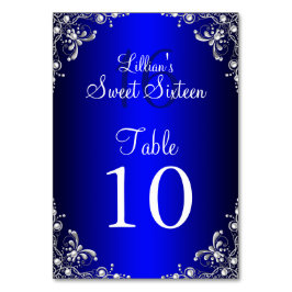 Tischnummer Card Royal Blue Sweet 16 Silver Pearl