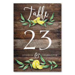 TISCHNUMMER CARD   Rustic Wood Lemon Wedding