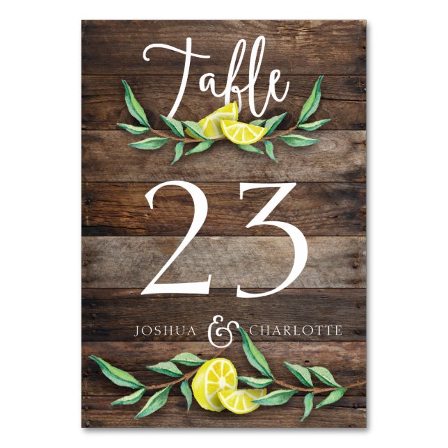 TISCHNUMMER CARD | Rustic Wood Lemon Wedding (Vorderseite)