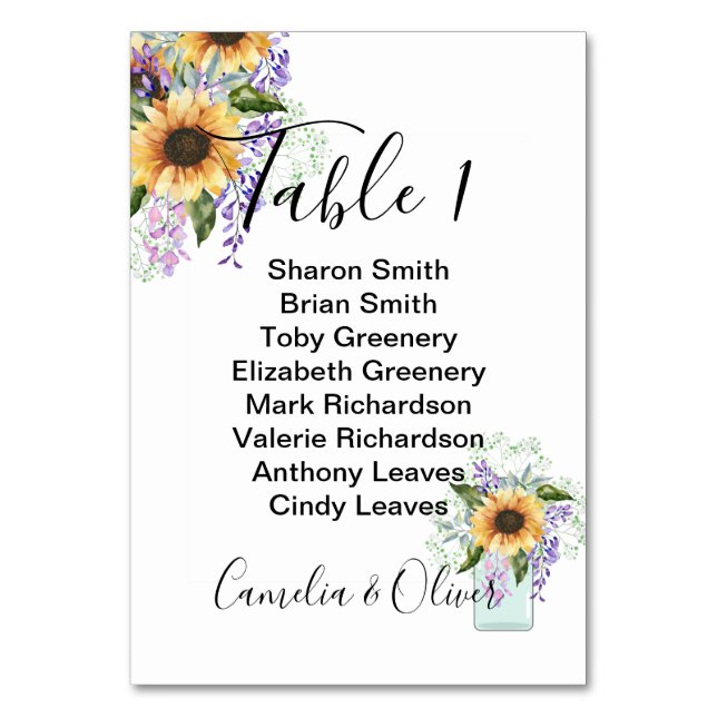 Tischnummer Card Sonnenblumen Lila Wisteria (Vorderseite)