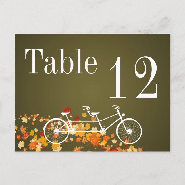 Tischnummer Card Whimsical Brown Fall Double Bike (Vorderseite)
