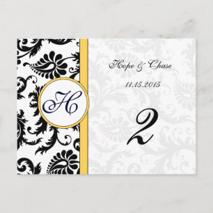 Tischnummer-Cards für Gelb- und SchwarzDamaskus-Wi Postkarte