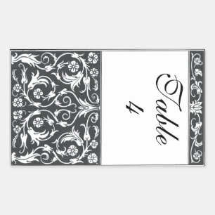 Tischnummer-Damast-Stift-u. Tinten-Schwarz-weiße Rechteckiger Aufkleber