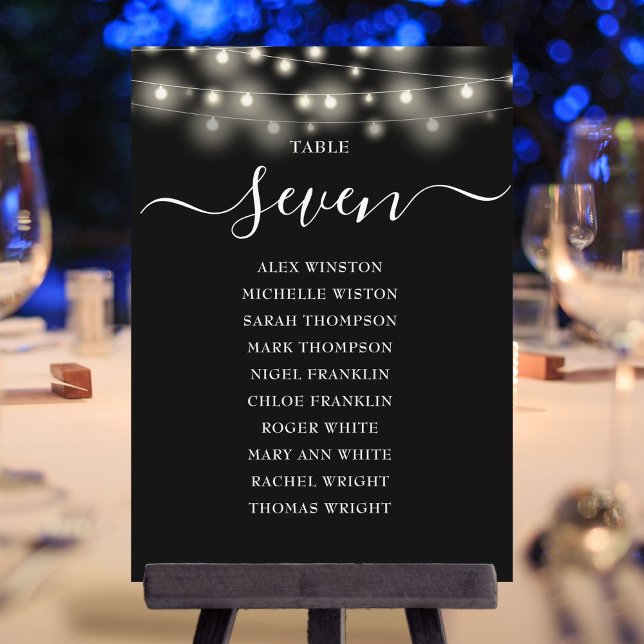 Tischnummer der schwarzen String-Leuchten (Black String Lights Table Number Seating Chart)