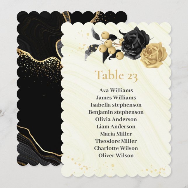 Tischnummer der Sitzplakette in Gold und Schwarz-B (Vorne/Hinten)