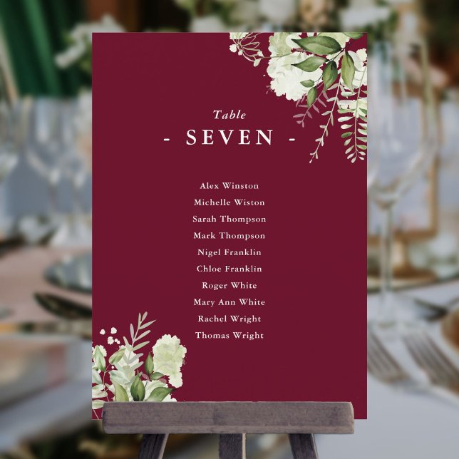 Tischnummer des Burgunder Grünsitzplans (Burgundy Greenery Seating Plan Table Number)