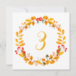 Tischnummer des gelben Herbstes. Orange Hochzeit i