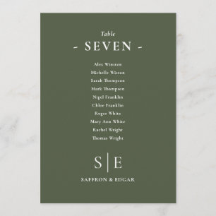 Tischnummer des monogramm-Olive-Green-Sitzplans