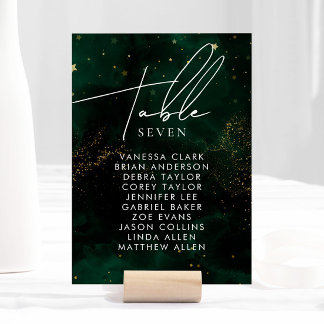Tischnummer Dunkle Wasserfarbe Grün Magischer Gold