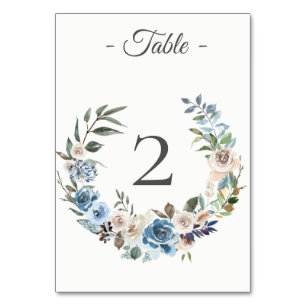 Tischnummer "Dusty Blue Cream Floral Wreath"