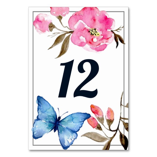 Tischnummer - Florales Schmetterlingsdesign 2 (Vorderseite)