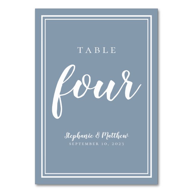 Tischnummer Four Dusty Blue Simple Wedding (Vorderseite)