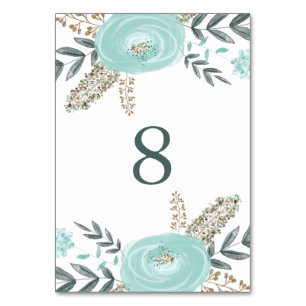 Tischnummer für Aquarellblau und Goldflora