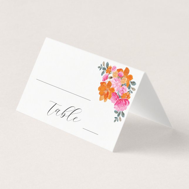 Tischnummer für Hochzeiten in Rosa und Orange (Vorderseite)