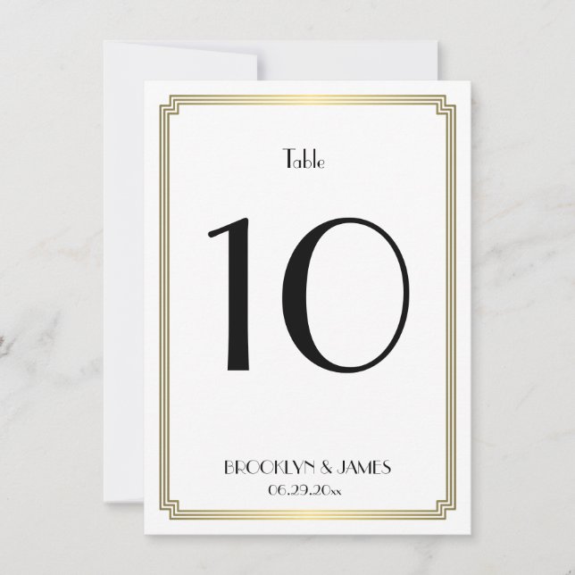 Tischnummer für Hochzeiten in Weiß und Gold (Vorderseite)