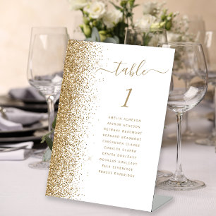 Tischnummer für Hochzeiten in Weiß- und Gold-Glitz Sockelschild