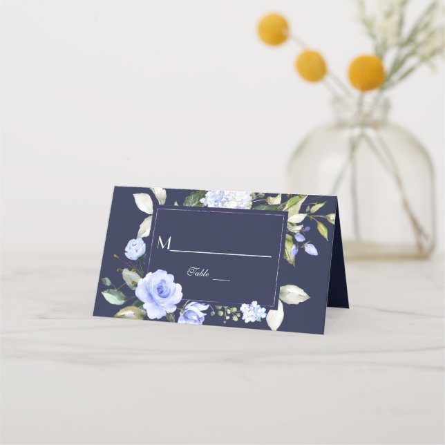 Tischnummer für Hochzeitsarbeiten mit blauem Blume Platzkarte (Vorderseite)