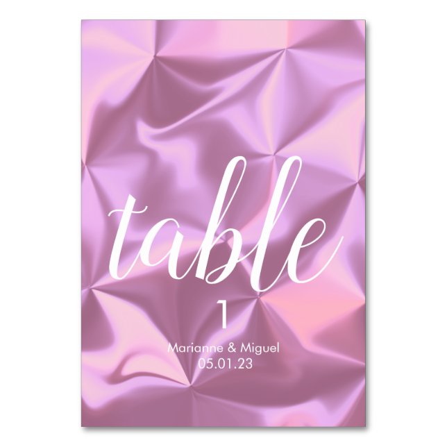 Tischnummer für Hochzeitssitze in Rosa Foil (Vorderseite)