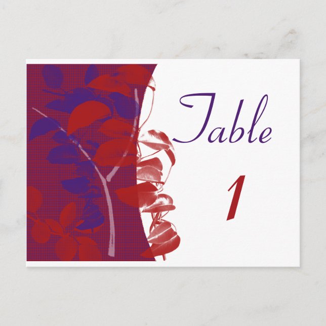 Tischnummer für rotes und Lila Leaf-Design (Vorderseite)