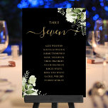 Tischnummer für Schwarz-Gold-Sitzplätze<br><div class="desc">Diese eleganten botanischen Blätter aus schwarz und goldfarben können mit Hochzeitsfeiern personalisiert werden und mit dem Sitzplan Set Ihrer Gäste in schicken Typografie. Die Karten werden auf der Vorder- und Rückseite gedruckt (doppelseitig). Entwickelt von Thisisnotme©</div>